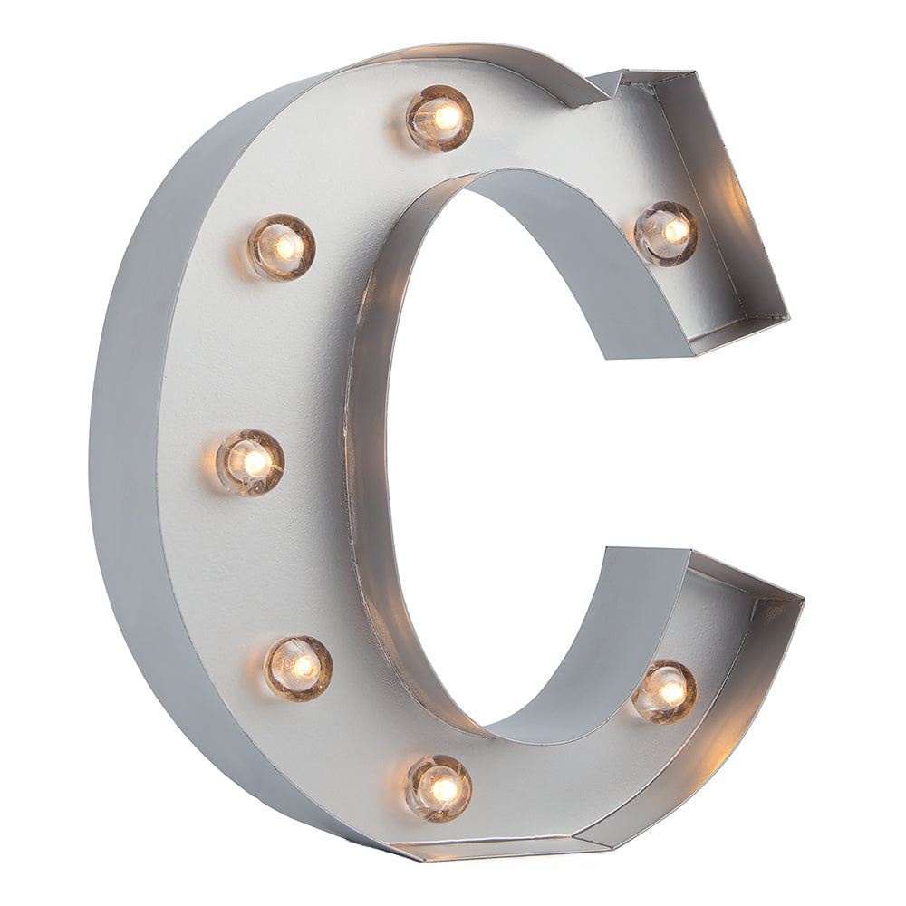 Silver Marquee Light Letter &#39;C&#39; LED Metal Sign (8 Inch, Battery Operated w/ Timer) - PaperLanternStore.com - Paper Lanterns, Decor, Party Lights &amp; More