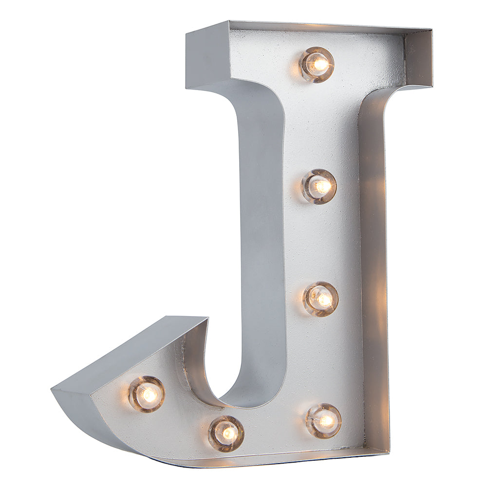 Silver Marquee Light Letter &#39;J&#39; LED Metal Sign (8 Inch, Battery Operated w/ Timer) - PaperLanternStore.com - Paper Lanterns, Decor, Party Lights &amp; More