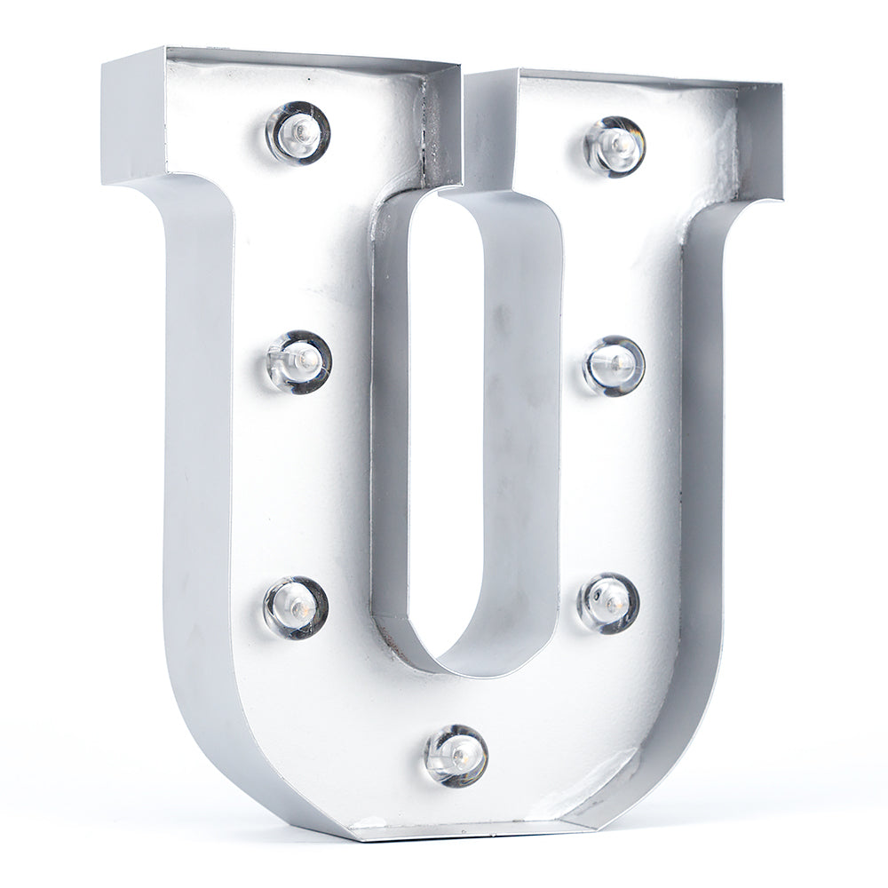 Silver Marquee Light Letter &#39;U&#39; LED Metal Sign (8 Inch, Battery Operated w/ Timer) - PaperLanternStore.com - Paper Lanterns, Decor, Party Lights &amp; More