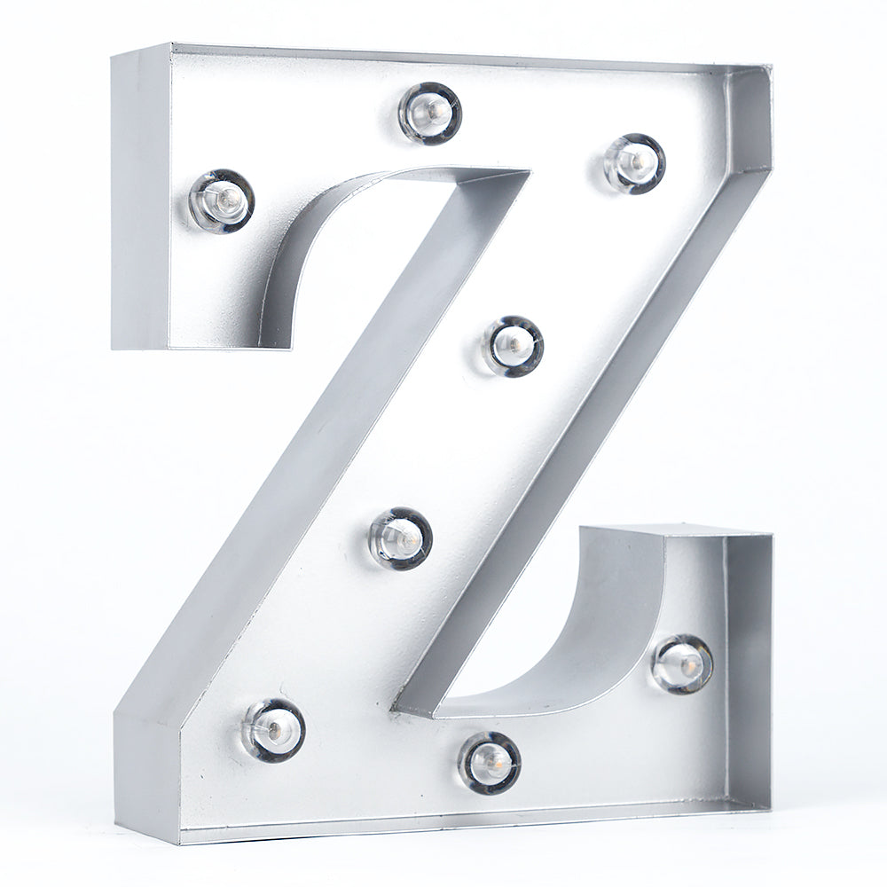Silver Marquee Light Letter &#39;Z&#39; LED Metal Sign (8 Inch, Battery Operated w/ Timer) - PaperLanternStore.com - Paper Lanterns, Decor, Party Lights &amp; More