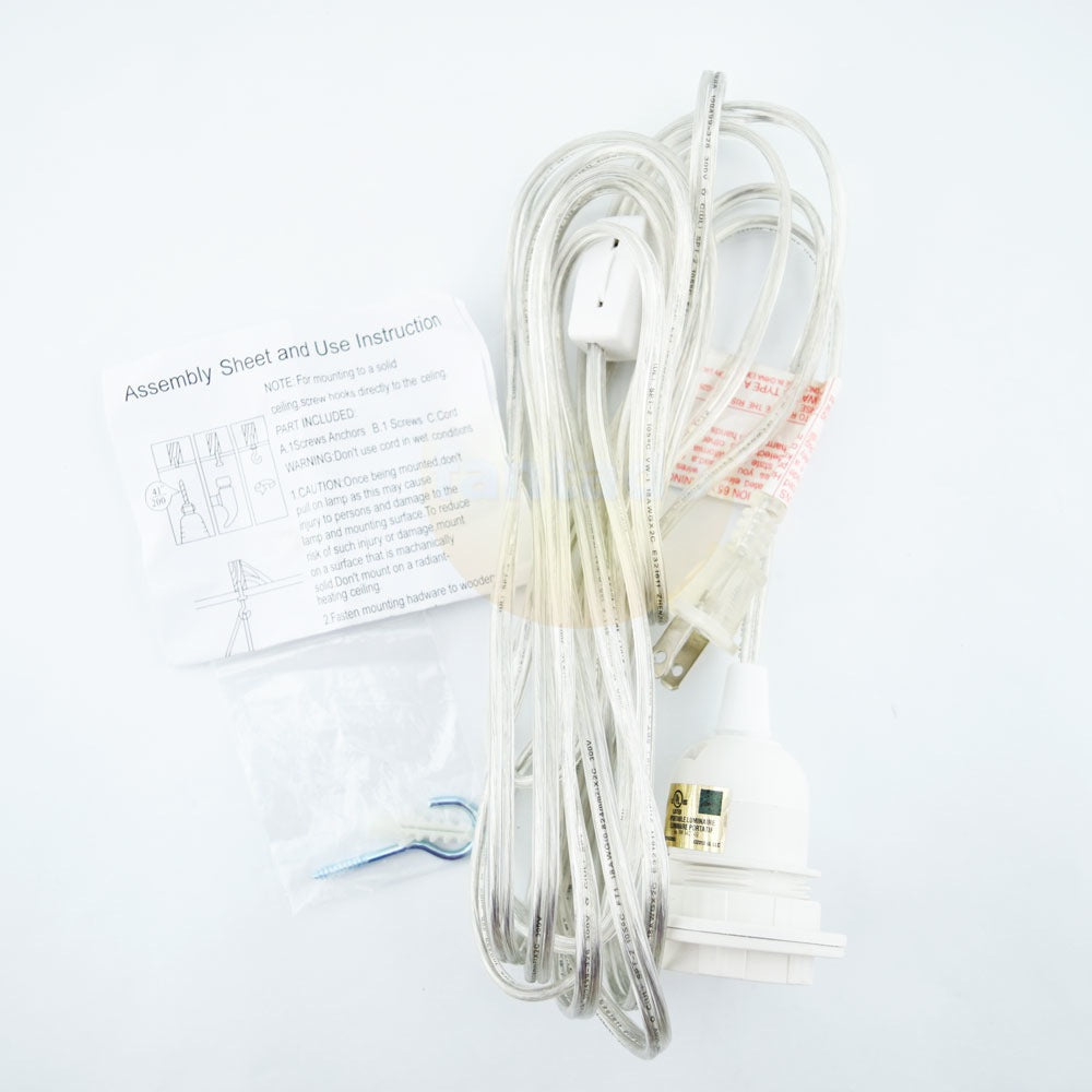 BULK PACK (6) Single Socket Pendant Light Cord Kits for Lanterns (15FT, UL Listed, Switch, Clear) - PaperLanternStore.com - Paper Lanterns, Decor, Party Lights &amp; More