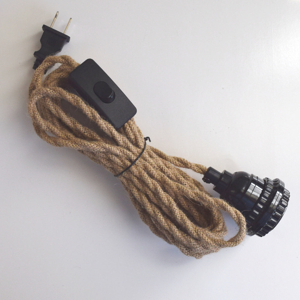 Jute Rope Pendant Light Lamp Fabric Cord for Lanterns &amp; Light Bulbs, E26, Switch, 15 FT - Electrical Swag Light Kit