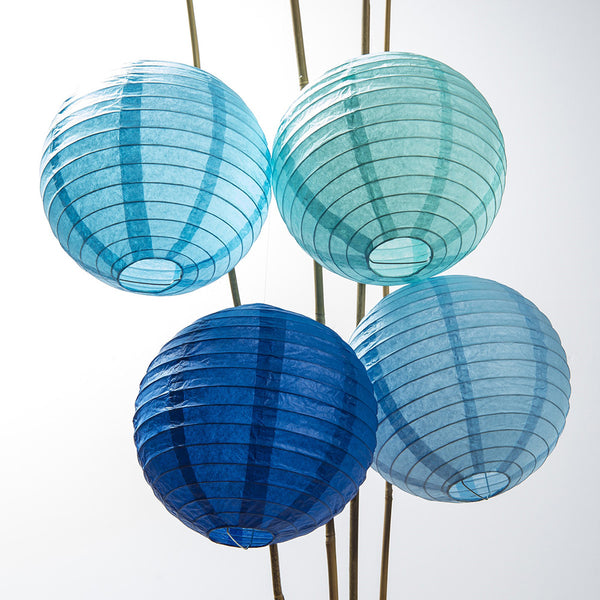 12Pack of 8 Inch Multicolor Blue Even Ribbing Paper Lanterns Party Pa
