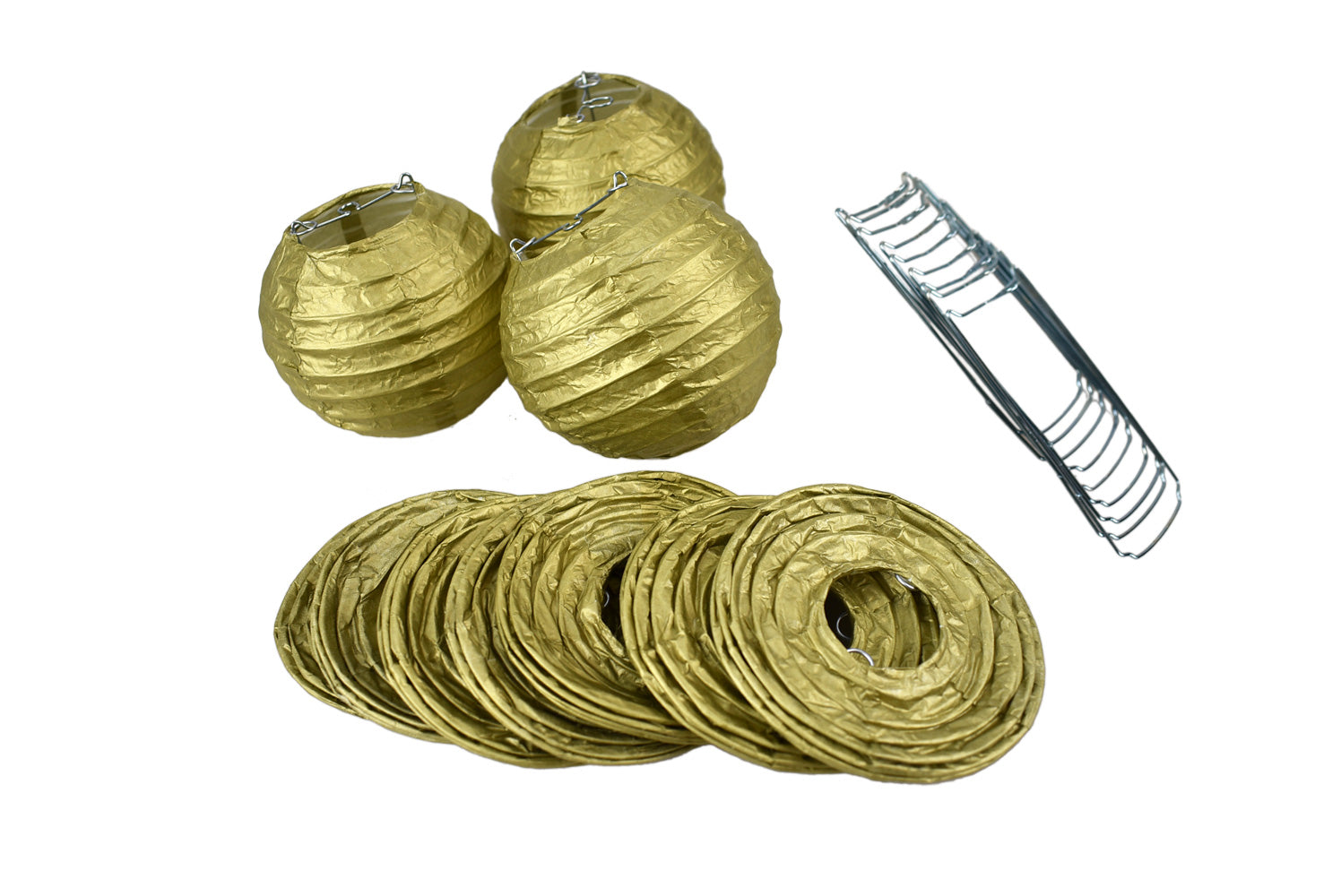 4" Gold Round Paper Lantern, Even Ribbing, Hanging Decoration (10 PACK) - PaperLanternStore.com - Paper Lanterns, Decor, Party Lights & More