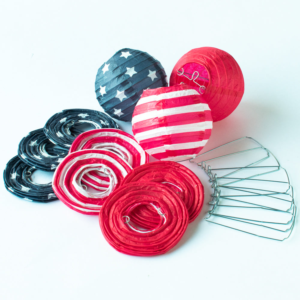 4" 4th of July Red, White and Blue Round Paper Lantern, Even Ribbing, Hanging Decoration (10 PACK) - PaperLanternStore.com - Paper Lanterns, Decor, Party Lights & More