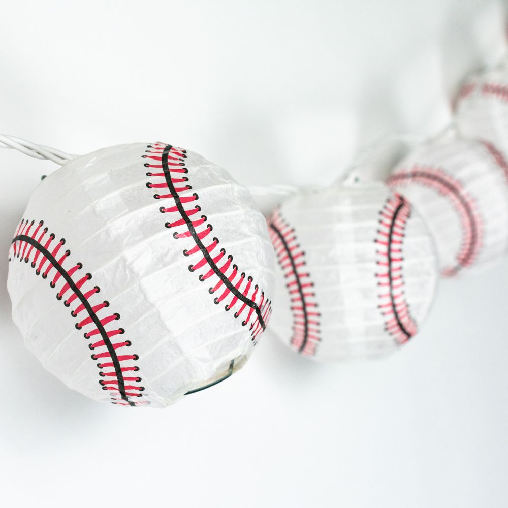 4" Baseball Paper Lantern Shaped Sport Paper Lantern, Even Ribbing, Hanging Decoration (10 PACK) - PaperLanternStore.com - Paper Lanterns, Decor, Party Lights & More