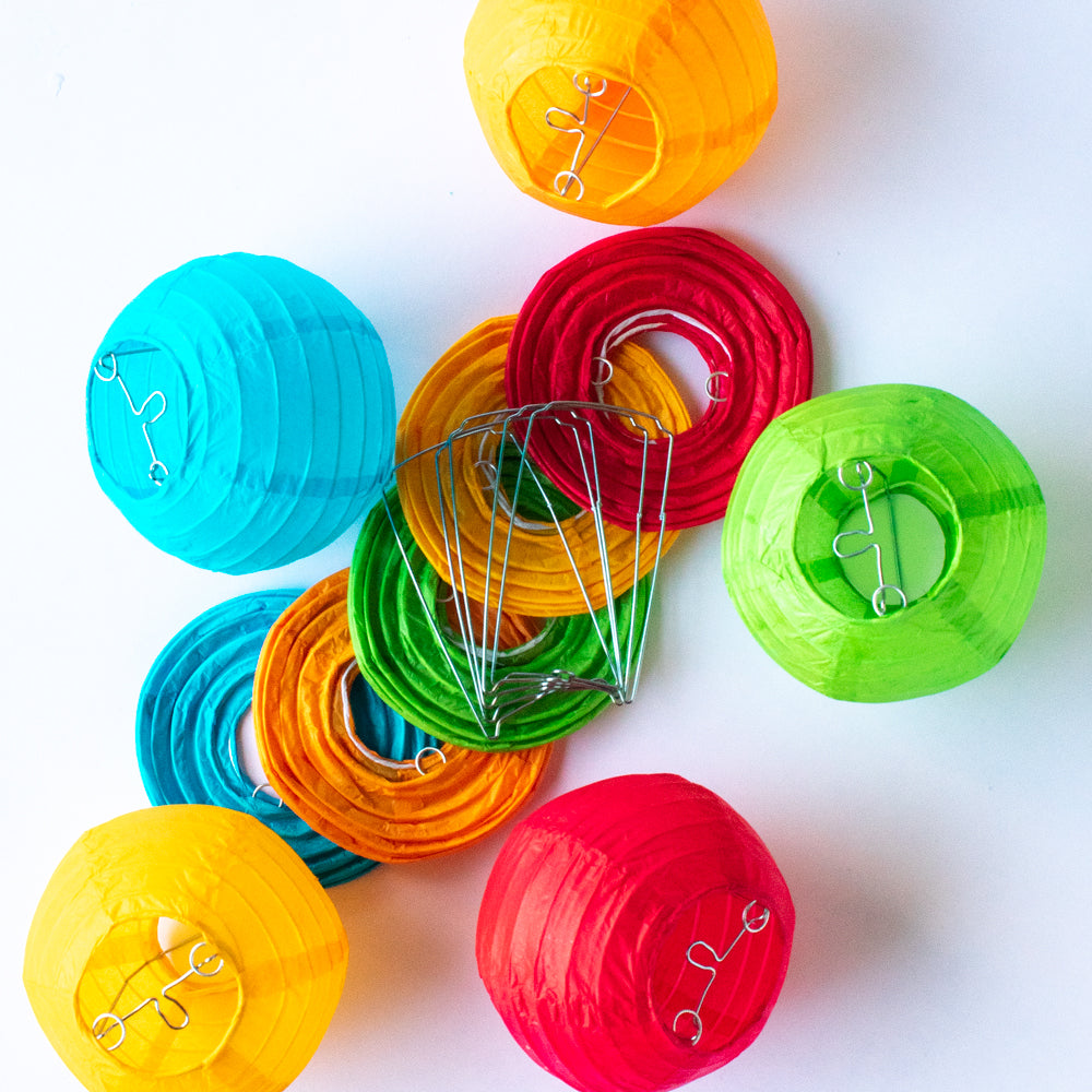 4" Multi-Color Round Paper Lantern, Even Ribbing, Hanging Decoration (10 PACK) - PaperLanternStore.com - Paper Lanterns, Decor, Party Lights & More