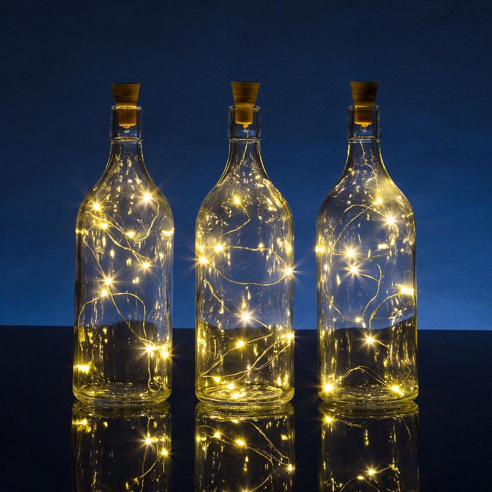 3 Pack | 3 Ft 10 Super Bright Warm White LED Solar Operated Wine Bottle lights With Cork DIY Fairy String Light For Home Wedding Party Decoration - PaperLanternStore.com - Paper Lanterns, Decor, Party Lights & More