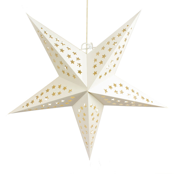 24 Inch Solid White Stars CutOut Paper Star Lantern, Hanging