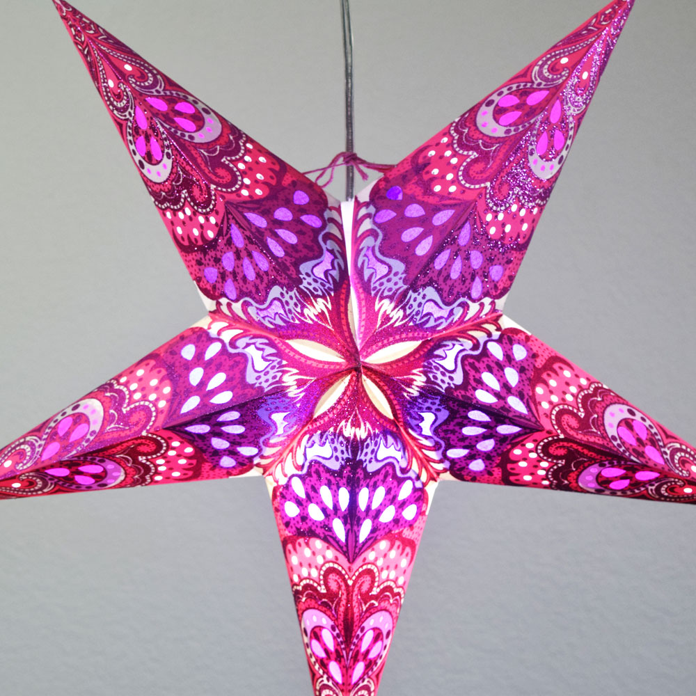 24" Pink Heart's Desire Glitter Paper Star Lantern, Hanging - PaperLanternStore.com - Paper Lanterns, Decor, Party Lights & More
