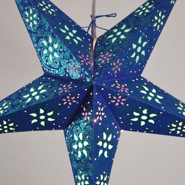 24 Inch Dark Blue / Green Winds Glitter Paper Star Lantern, Hanging