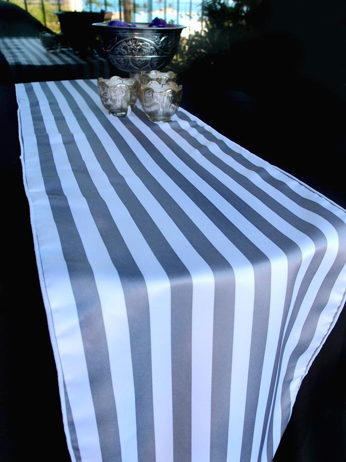 Striped Pattern Table Runner - Gray / Grey (12 x 108) - PaperLanternStore.com - Paper Lanterns, Decor, Party Lights &amp; More