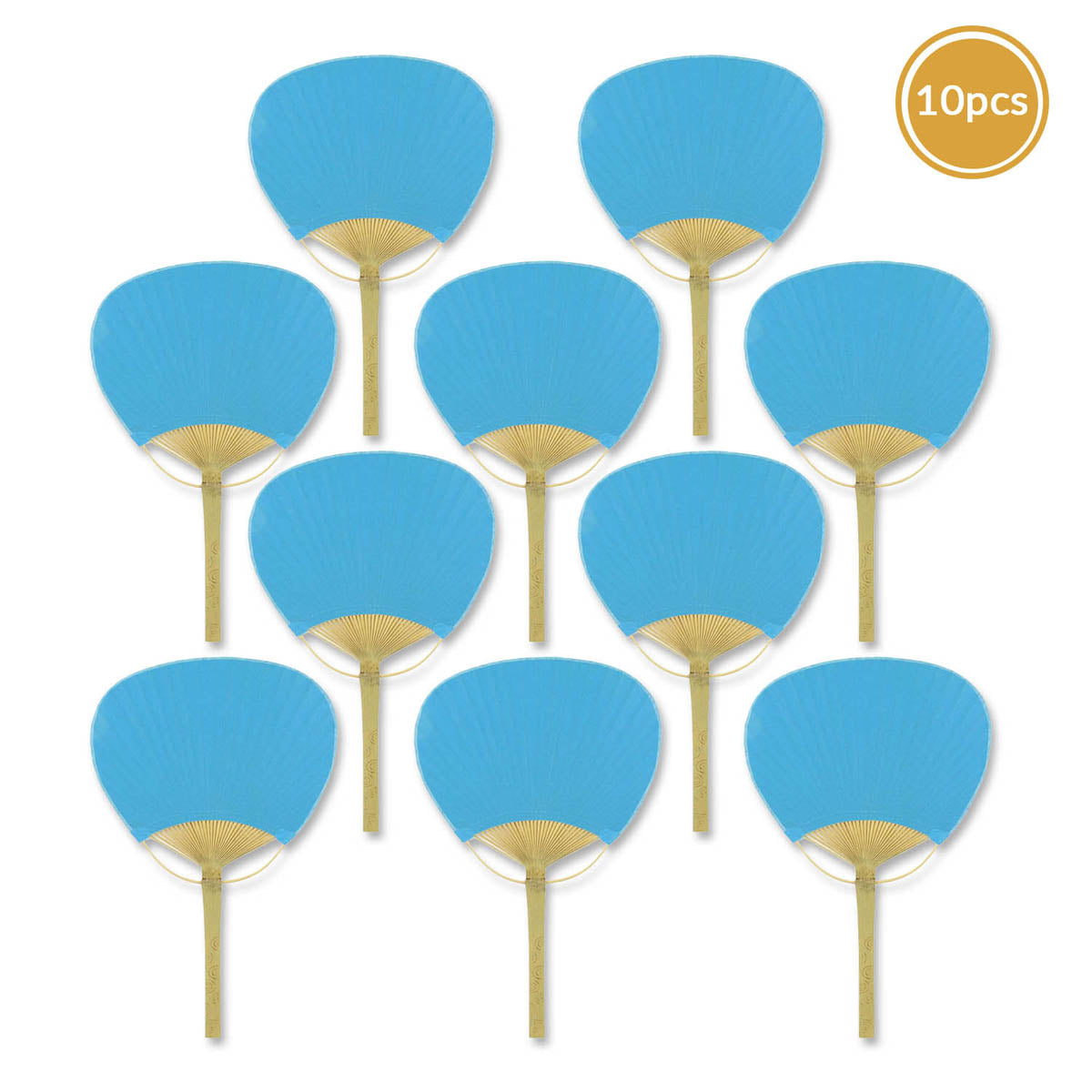 9" Turquoise Paddle Paper Hand Fans for Weddings (10 Pack)