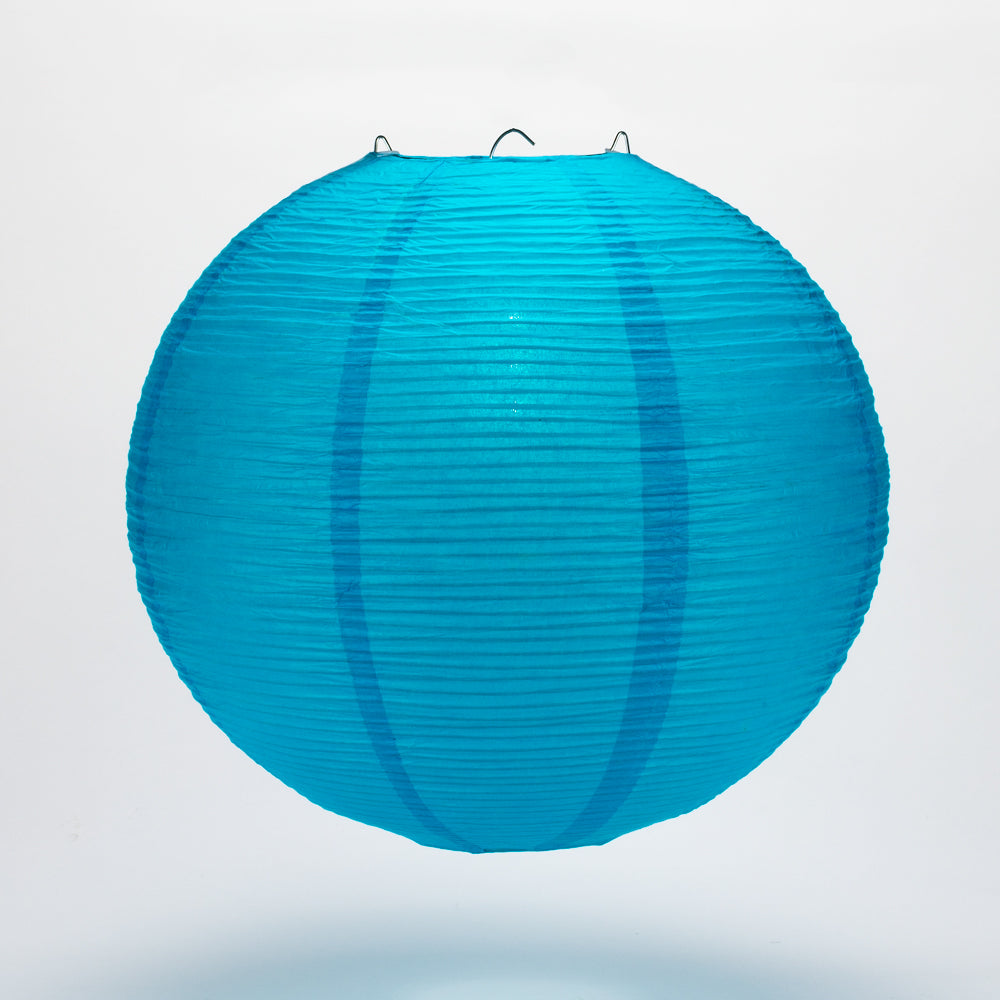 12" Turquoise Blue Fine Line Premium Even Ribbing Paper Lantern, Extra Sturdy - PaperLanternStore.com - Paper Lanterns, Decor, Party Lights & More