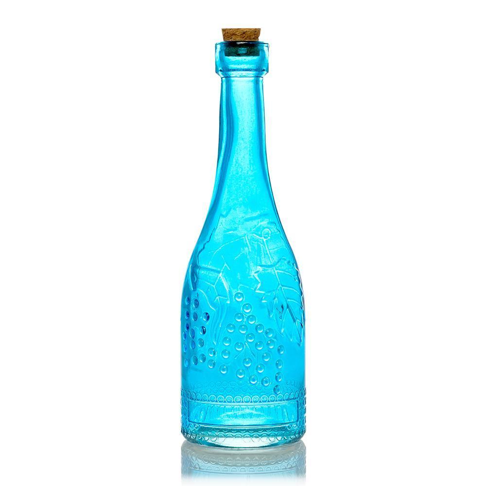 Royal Flush Turquoise Blue Vintage Glass Bottles Set - (5 Pack, Assorted Designs)