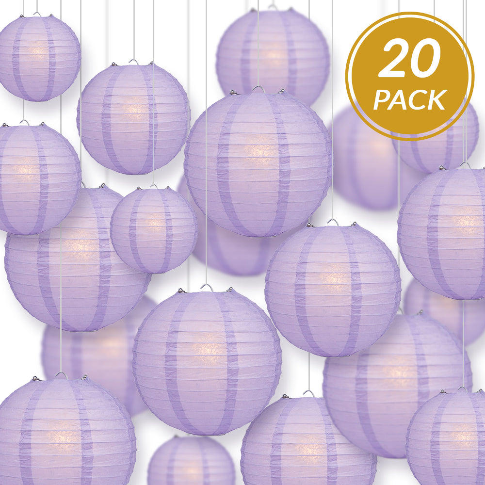 Ultimate 20pc Lavender Paper Lantern Party Pack - Assorted Sizes of 6, 8, 10, 12 for Weddings, Birthday, Events and Decor
