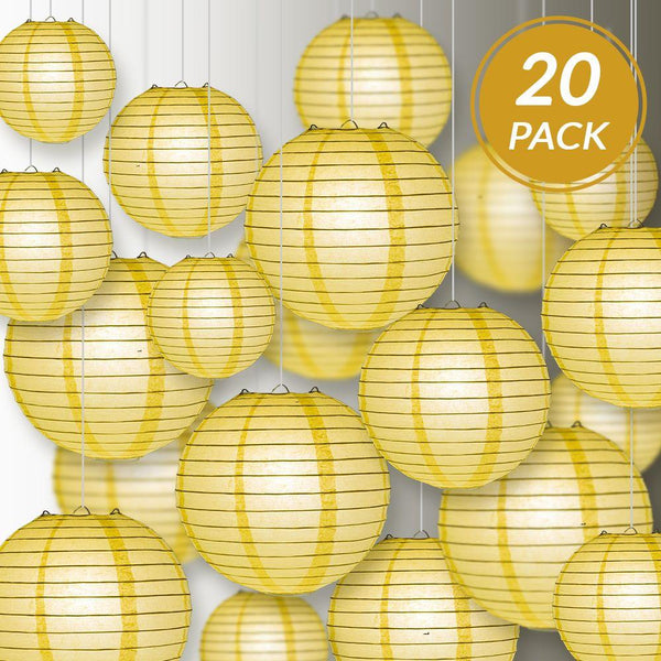 BULK PACK (12) 24" Lemon Yellow Chiffon Round Paper Lantern, Even Ribbing, Chinese Hanging Wedding & Party Decoration - PaperLanternStore.com - Paper Lanterns, Decor, Party Lights & More