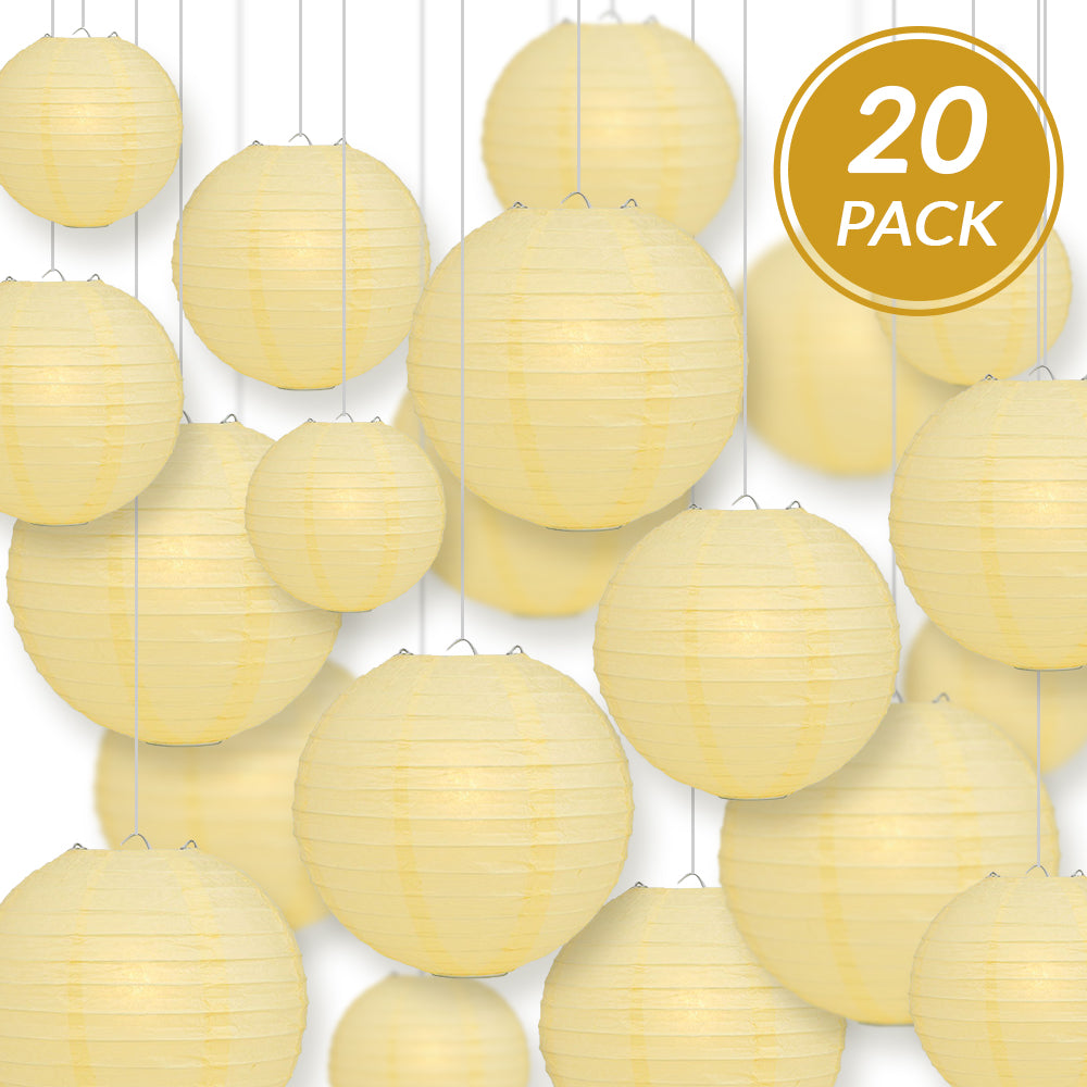 Ultimate 20pc Lemon Yellow Paper Lantern Party Pack - Assorted Sizes of 6, 8, 10, 12 for Weddings, Birthday, Events and Decor