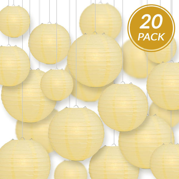 BULK PACK (5) 8" Lemon Yellow Chiffon Round Paper Lantern, Even Ribbing, Chinese Hanging Wedding & Party Decoration - PaperLanternStore.com - Paper Lanterns, Decor, Party Lights & More