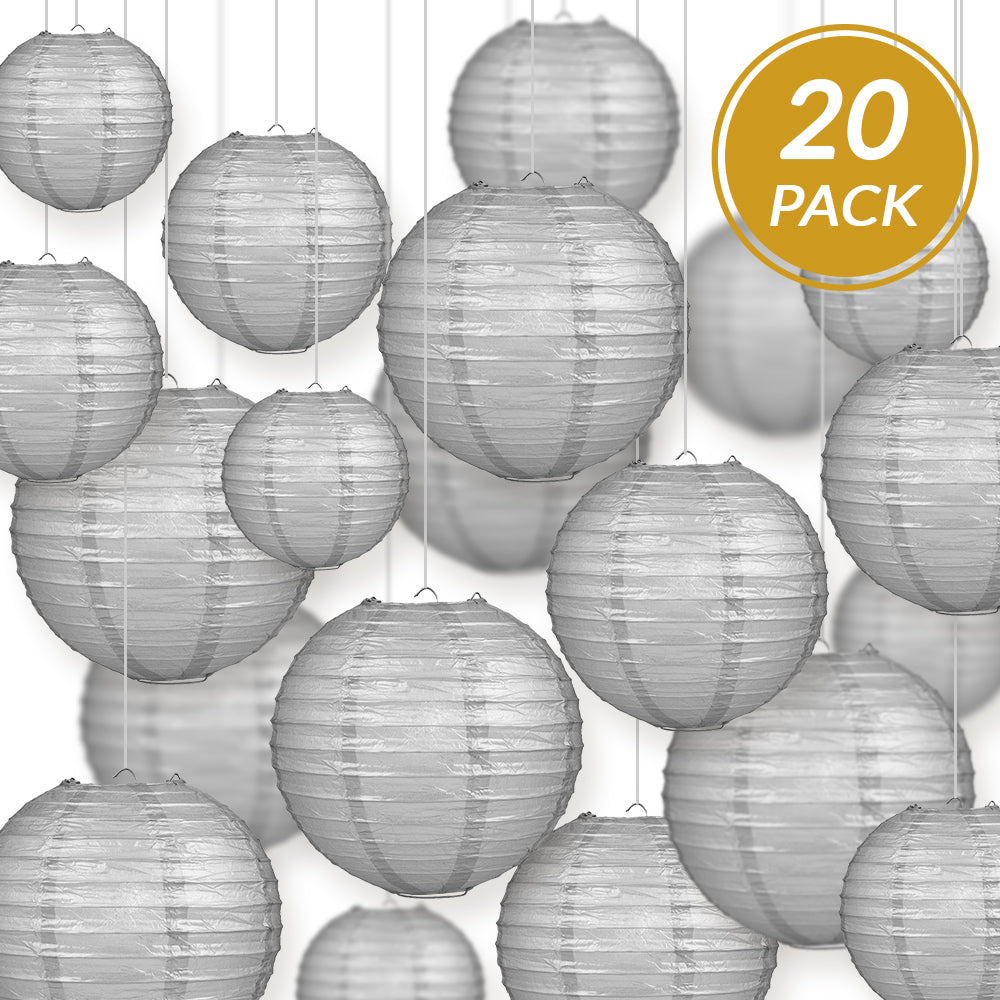 Ultimate 20pc Silver Paper Lantern Party Pack - Assorted Sizes of 6, 8, 10, 12 for Weddings, Birthday, Events and Decor