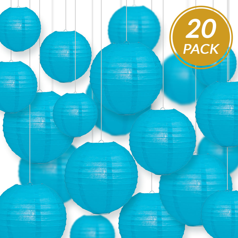 Ultimate 20pc Turquoise Paper Lantern Party Pack - Assorted Sizes of 6, 8, 10, 12 for Weddings, Birthday, Events and Decor