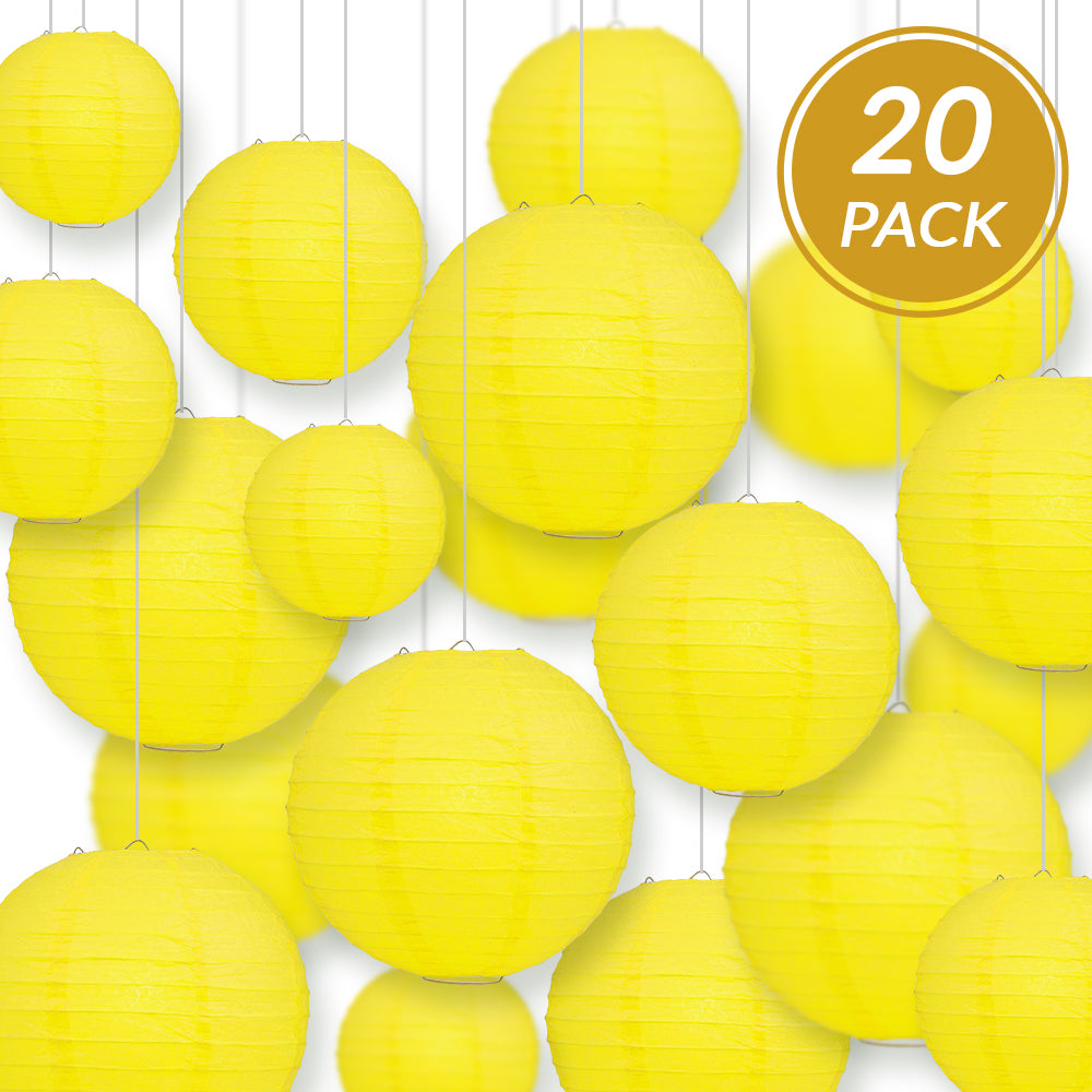 Ultimate 20pc Yellow Paper Lantern Party Pack - Assorted Sizes of 6, 8, 10, 12 for Weddings, Birthday, Events and Decor