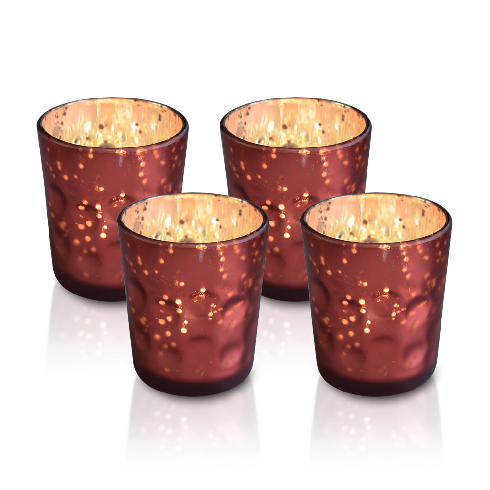 4 Pack | Vintage Mercury Glass Candle Holders (3-Inch, Tess Design, Rustic Copper Red) - for use with Tea Lights - for Home Décor, Parties and Wedding Decorations - PaperLanternStore.com - Paper Lanterns, Decor, Party Lights &amp; More