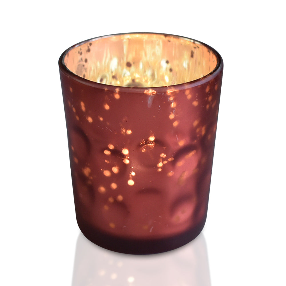 Vintage Mercury Glass Candle Holder (3-Inch, Tess Design, Rustic Copper Red) - for use with Tea Lights - for Home Décor, Parties and Wedding Decorations - PaperLanternStore.com - Paper Lanterns, Decor, Party Lights & More