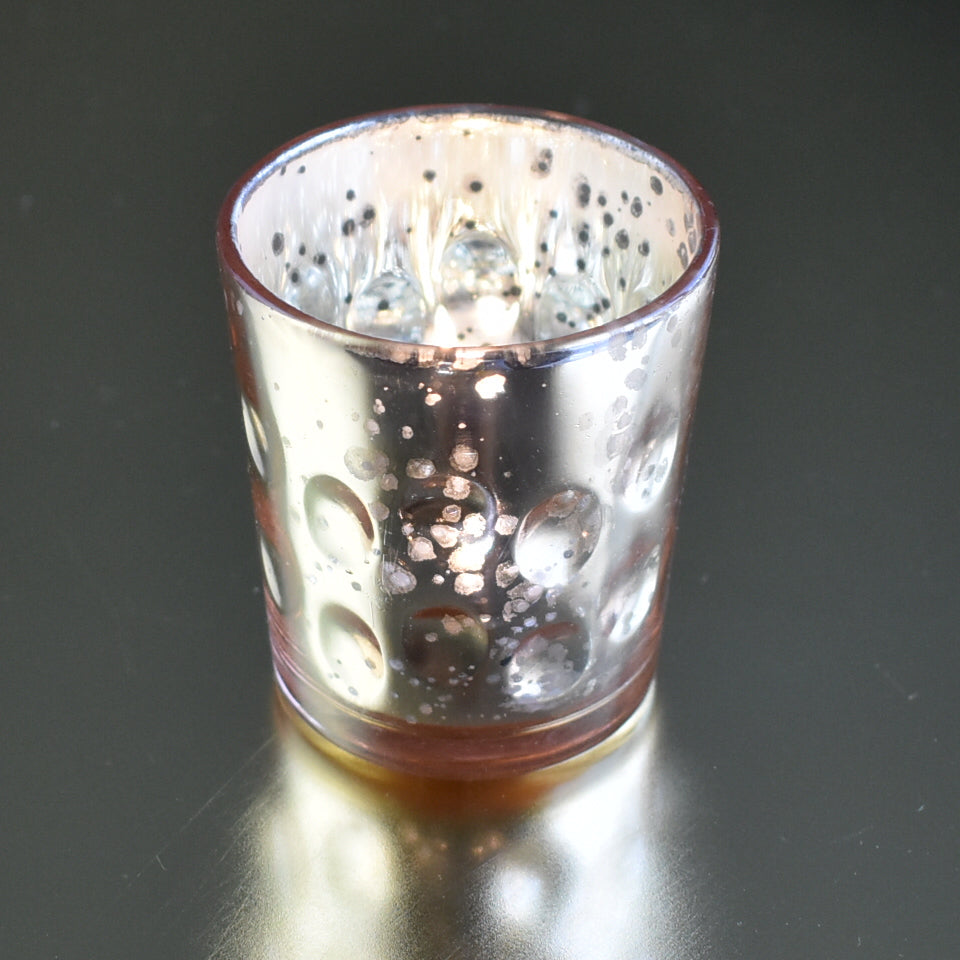 4 Pack | Vintage Mercury Glass Candle Holders (3-Inch, Tess Design, Rose Gold Pink) - for use with Tea Lights - for Home Décor, Parties and Wedding Decorations - PaperLanternStore.com - Paper Lanterns, Decor, Party Lights & More