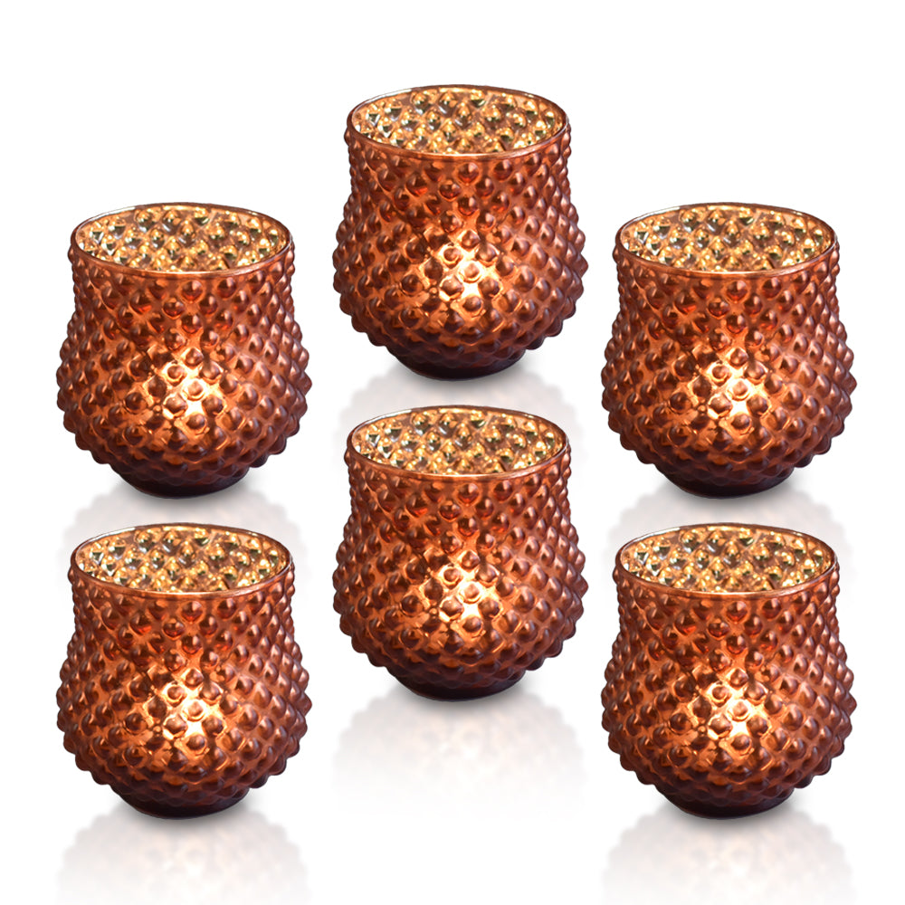 6 Pack | Vintage Mercury Glass Vase and Candle Holder (3-Inch, Small Ruby, Rustic Copper Red) - For Use with Tea Lights - For Home Decor, Parties and Wedding Decorations - PaperLanternStore.com - Paper Lanterns, Decor, Party Lights & More