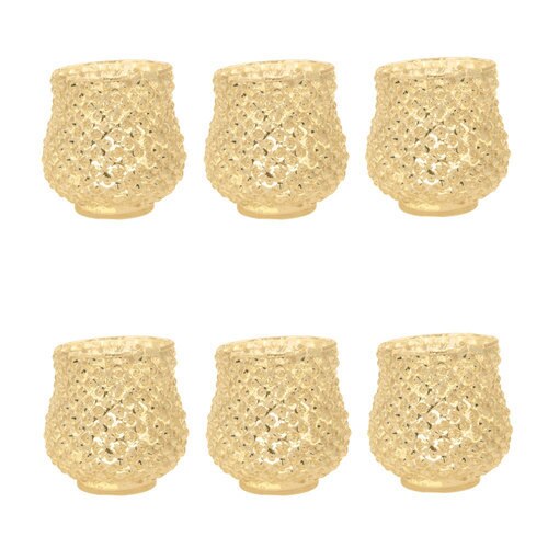 6 Pack | Vintage Mercury Glass Vase and Candle Holder (3-Inch, Small Ruby, Gold) - For Use with Tea Lights - For Home Decor, Parties and Wedding Decorations - PaperLanternStore.com - Paper Lanterns, Decor, Party Lights & More