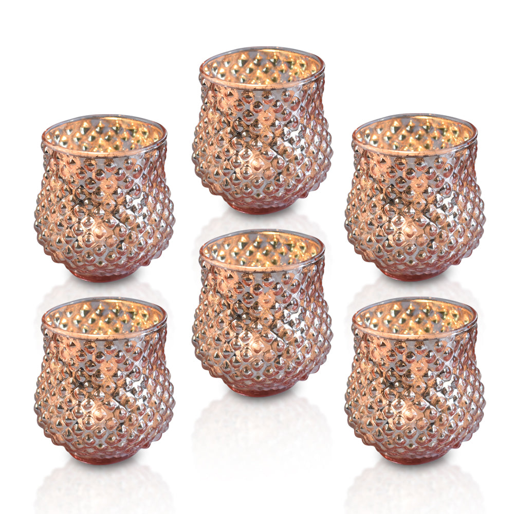 6 Pack | Vintage Mercury Glass Vase and Candle Holder (3-Inch, Small Ruby, Rose Gold Pink) - For Use with Tea Lights - For Home Decor, Parties and Wedding Decorations - PaperLanternStore.com - Paper Lanterns, Decor, Party Lights & More