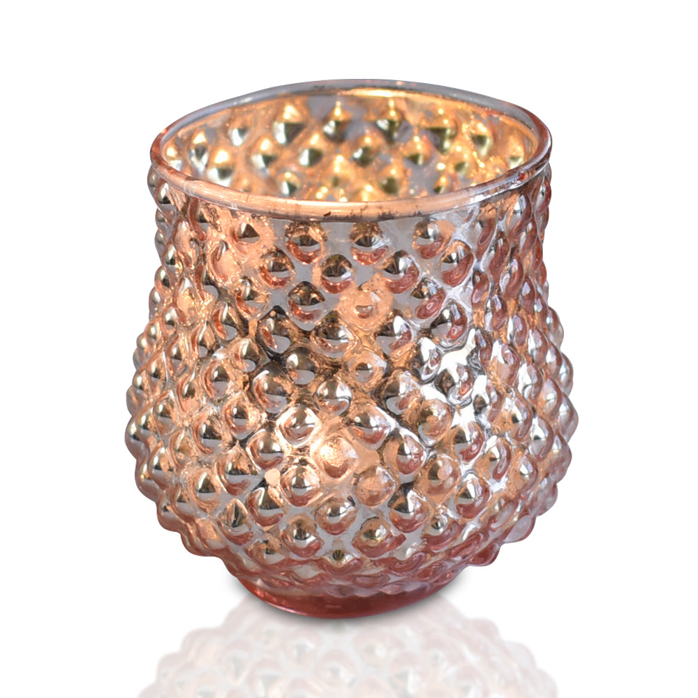 Vintage Mercury Glass Vase and Candle Holder (3-Inch, Small Ruby Design, Rose Gold Pink) - For Use with Tea Lights - For Home Decor, Parties and Wedding Decorations - PaperLanternStore.com - Paper Lanterns, Decor, Party Lights & More