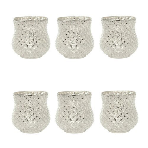 6 Pack | Vintage Mercury Glass Candle Holder (3-Inch, Small Ruby Design, Silver) - Decorative Candle Holder - For Home Decor and Wedding Centerpieces - PaperLanternStore.com - Paper Lanterns, Decor, Party Lights & More