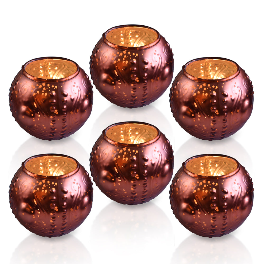6 Pack | Vintage Mercury Glass Vase and Candle Holders (3.25-Inches, Small Josephine Design, Rustic Copper Red) - Use with Tea lights - for Home Décor, Parties and Weddings - PaperLanternStore.com - Paper Lanterns, Decor, Party Lights & More