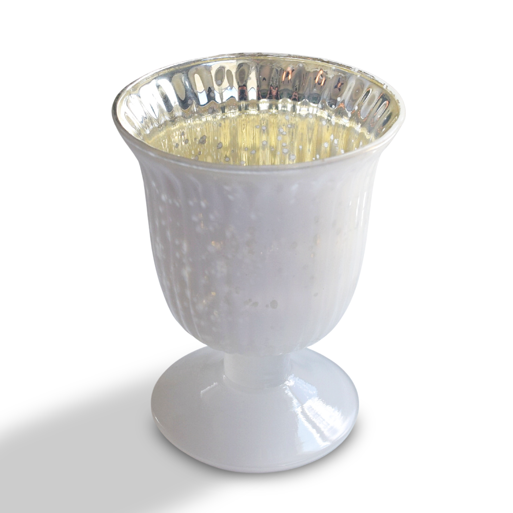 Vintage Mercury Glass Candle Holder (5-Inch, Emma Design, Fluted Urn, Pearl White) - Decorative Candle Holder - For Home Decor, Party Decorations, and Wedding Centerpieces