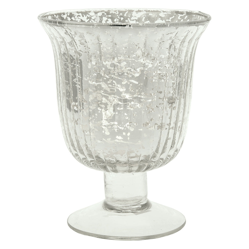 Vintage Mercury Glass Candle Holder (5-Inch, Emma Design, Fluted Urn, Silver) - Decorative Candle Holder - For Home Decor and Wedding Centerpieces - PaperLanternStore.com - Paper Lanterns, Decor, Party Lights & More