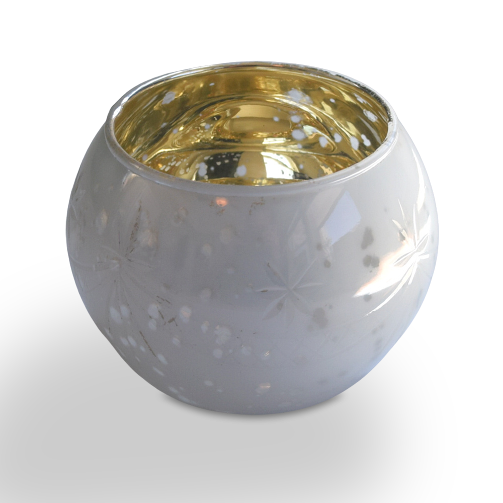 Vintage Mercury Glass Globe Holder (3-Inch, Mary Design, Pearl White) - For use with Tea Lights - Home Decor, Parties and Wedding Decorations