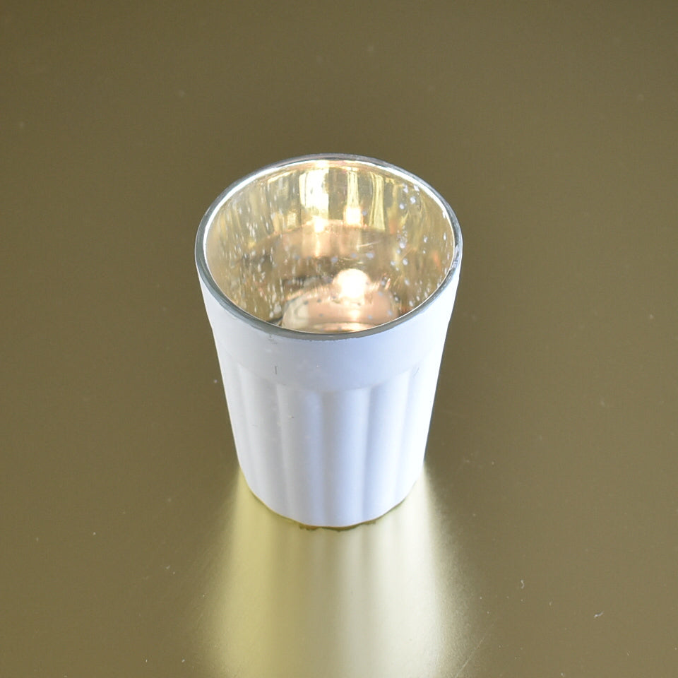 Vintage Mercury Glass Candle Holder (3.25-Inch, Katelyn Design, Column Motif, Antique White) - For Use with Tea Lights - For Home Decor, Parties and Wedding Decorations - PaperLanternStore.com - Paper Lanterns, Decor, Party Lights & More