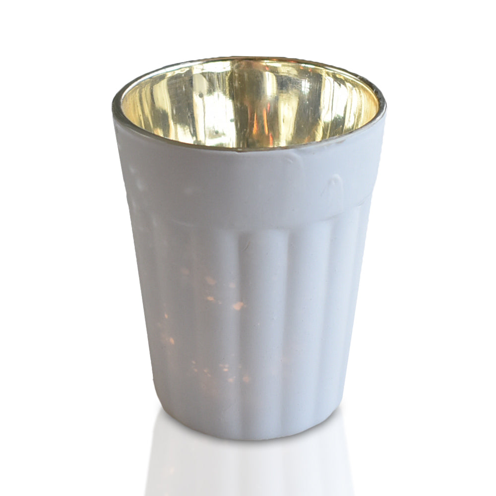 Vintage Mercury Glass Candle Holder (3.25-Inch, Katelyn Design, Column Motif, Antique White) - For Use with Tea Lights - For Home Decor, Parties and Wedding Decorations - PaperLanternStore.com - Paper Lanterns, Decor, Party Lights & More
