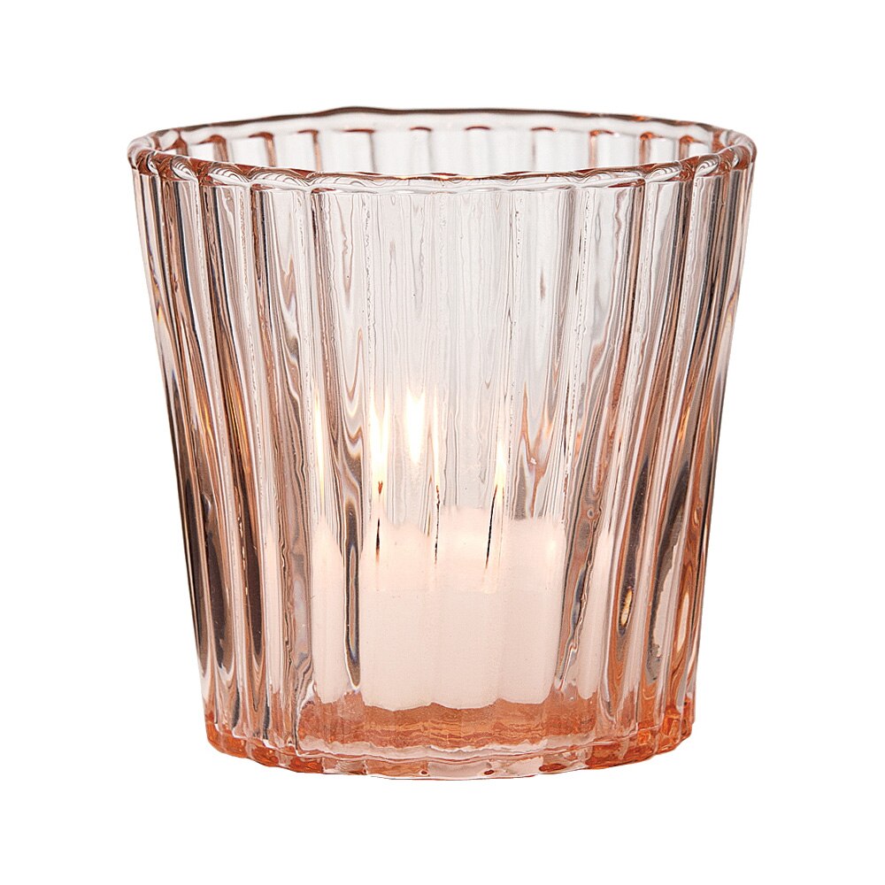 Vintage Glass Candle Holder (3-Inch, Caroline Design, Vertical Motif, Vintage Pink) - For use with Tea Lights - Home Decor, Parties and Wedding Decorations - PaperLanternStore.com - Paper Lanterns, Decor, Party Lights & More