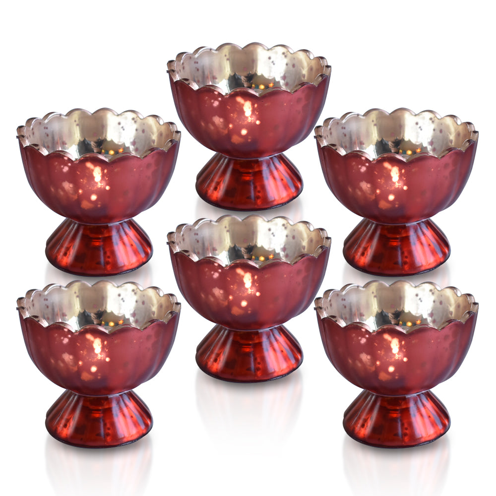 6 Pack | Vintage Mercury Glass Chalice Candle Holders (3-Inch, Suzanne Design, Sundae Cup Motif, Rustic Copper Red) - For Use with Tea Lights - For Home Decor, Parties and Wedding Decorations - PaperLanternStore.com - Paper Lanterns, Decor, Party Lights &amp; More