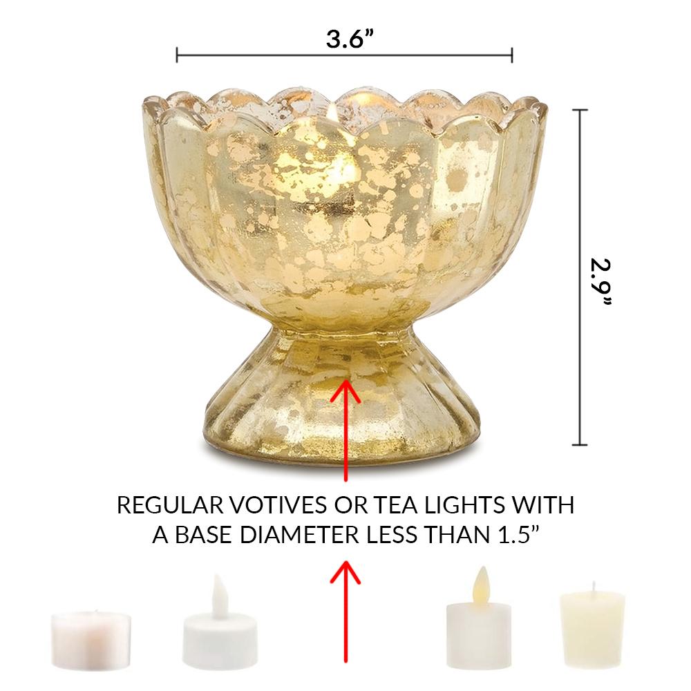 6 Pack | Vintage Mercury Glass Chalice Candle Holders (3-Inch, Suzanne Design, Sundae Cup Motif, Electric Pink) - For Use with Tea Lights - For Home Decor, Parties and Wedding Decorations