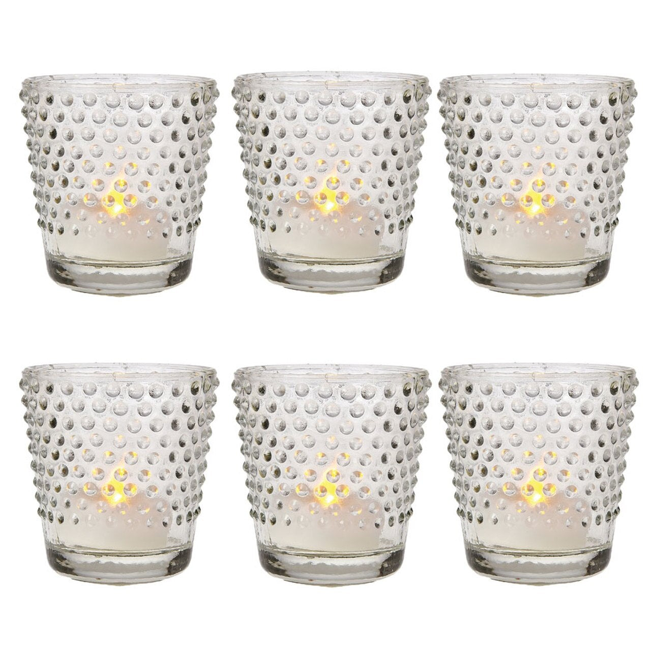 6 Pack | Hobnail Glass Candle Holder (2.5-Inch, Candace Design, Clear) - Use with Tea Lights - For Home Decor, Parties, and Wedding Decorations - PaperLanternStore.com - Paper Lanterns, Decor, Party Lights & More
