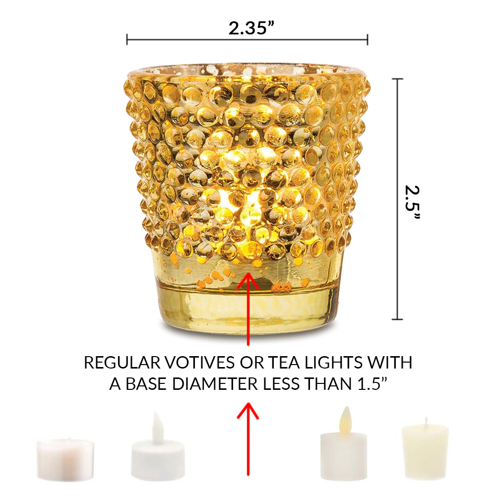 Hobnail Vintage Mercury Glass Candle Holder (2.5-Inch, Candace Design, Gold) - For Use with Tea Lights - For Home Decor, Parties and Wedding Decorations - PaperLanternStore.com - Paper Lanterns, Decor, Party Lights & More