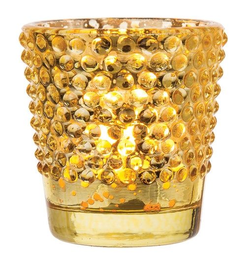 Hobnail Vintage Mercury Glass Candle Holder (2.5-Inch, Candace Design, Gold) - For Use with Tea Lights - For Home Decor, Parties and Wedding Decorations - PaperLanternStore.com - Paper Lanterns, Decor, Party Lights & More