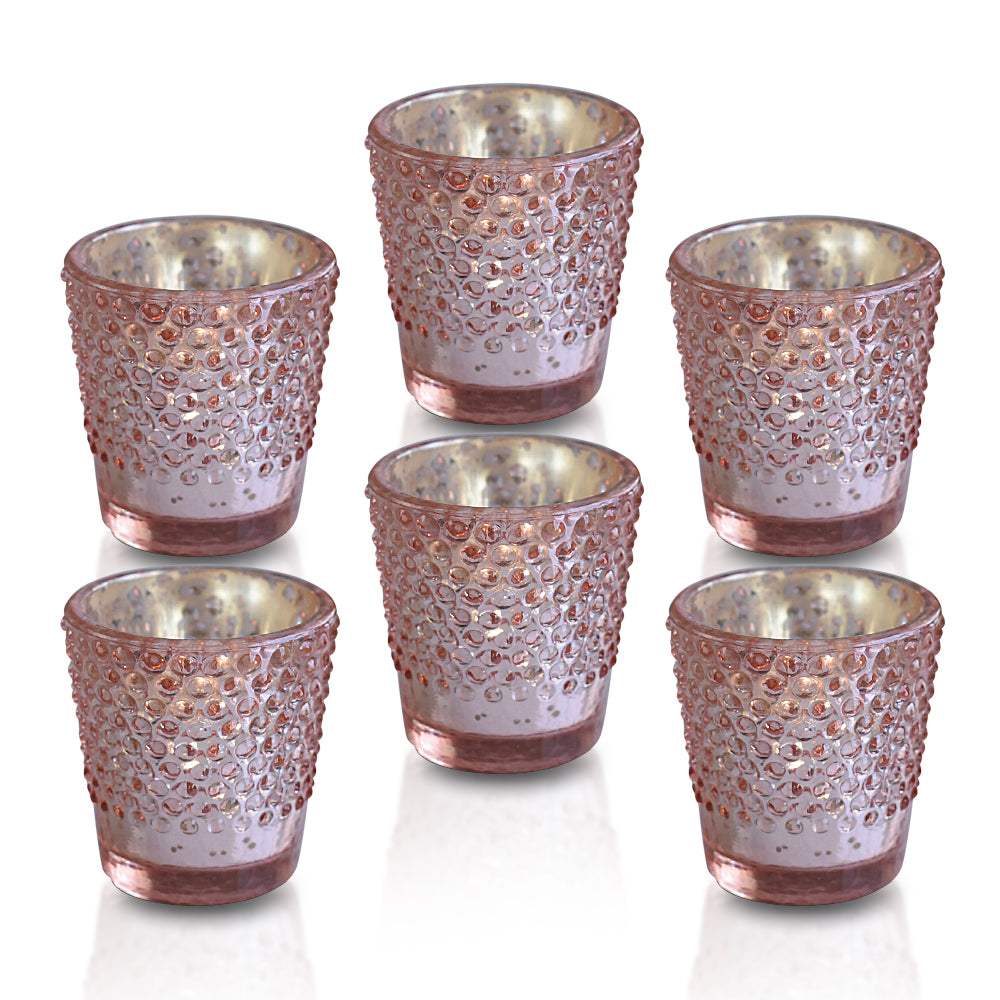 6 Pack | Vintage Hobnail Mercury Glass Candle Holder (2.25-Inches, Candace Design, Rose Gold Pink) - For Use with Tea Lights - For Home Decor, Parties and Wedding Decorations - PaperLanternStore.com - Paper Lanterns, Decor, Party Lights &amp; More
