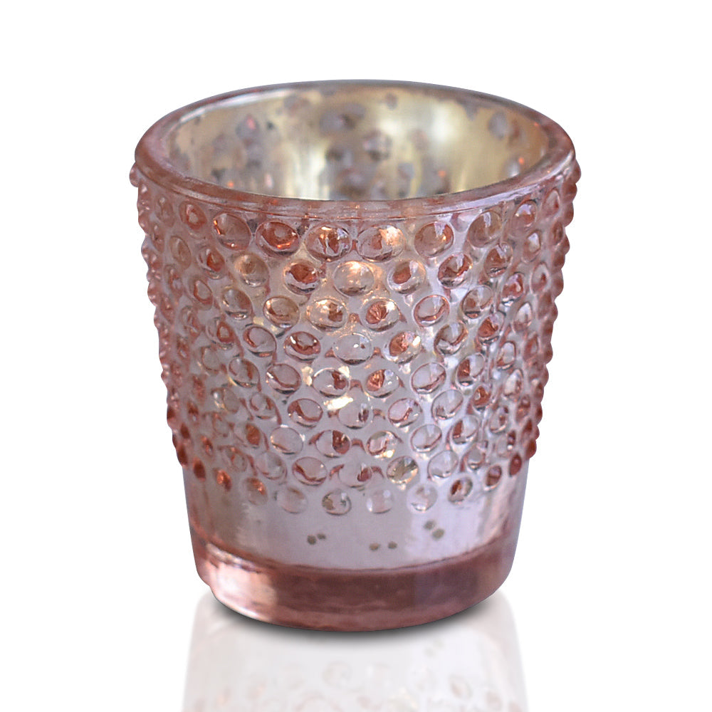 4-PACK | Hobnail Design Mercury Glass Candle Holder (2.25-Inch, Candace Design, Rose Gold Pink, Single) - For Use with Tea Lights - For Home Decor, Parties and Wedding Decorations