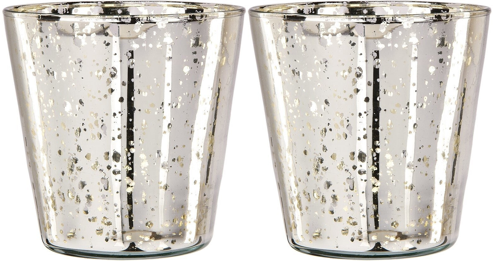 2 PACK | Vintage Mercury Glass Candle Holder (4-Inch, Jenna Design Cup, Silver) - Decorative Candle Holder - For Home Decor, Parties and Wedding Decorations - PaperLanternStore.com - Paper Lanterns, Decor, Party Lights & More