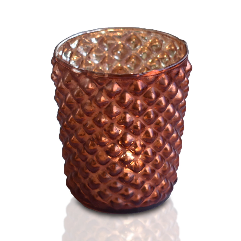 Mercury Glass Tealight Holder (3-Inch, Zariah Design, Rustic Copper Red) - For Use with Tea Lights - For Home Decor, Parties and Wedding Decorations - PaperLanternStore.com - Paper Lanterns, Decor, Party Lights &amp; More